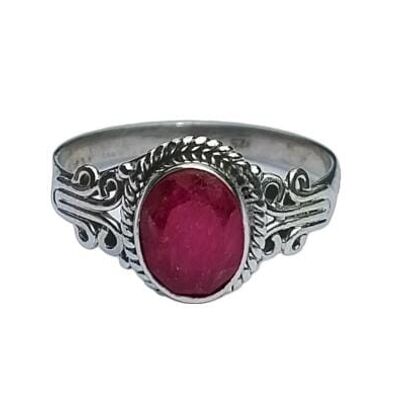 Auténtico anillo vintage hecho a mano de plata esterlina 925 con corindón de rubí