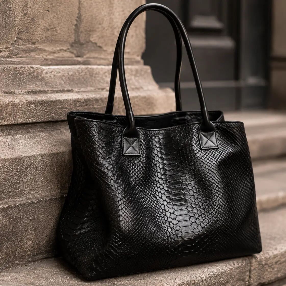 LOLA – Sac en cuir italien embossé python – Black