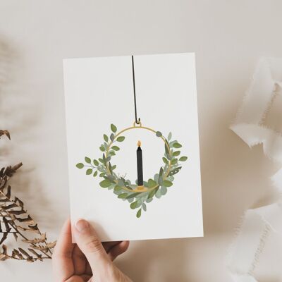 Carte de Noël couronne d'eucalyptus A6 - Couronne de porte carte de voeux de Noël