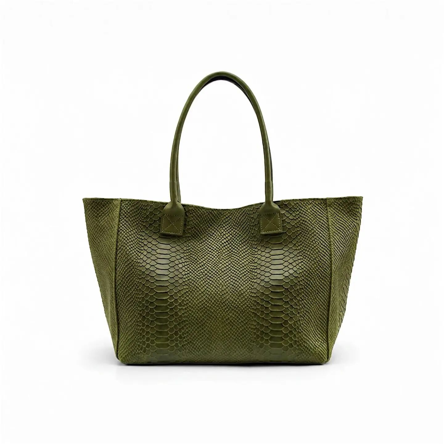LOLA – Sac en cuir italien embossé python – Khaki