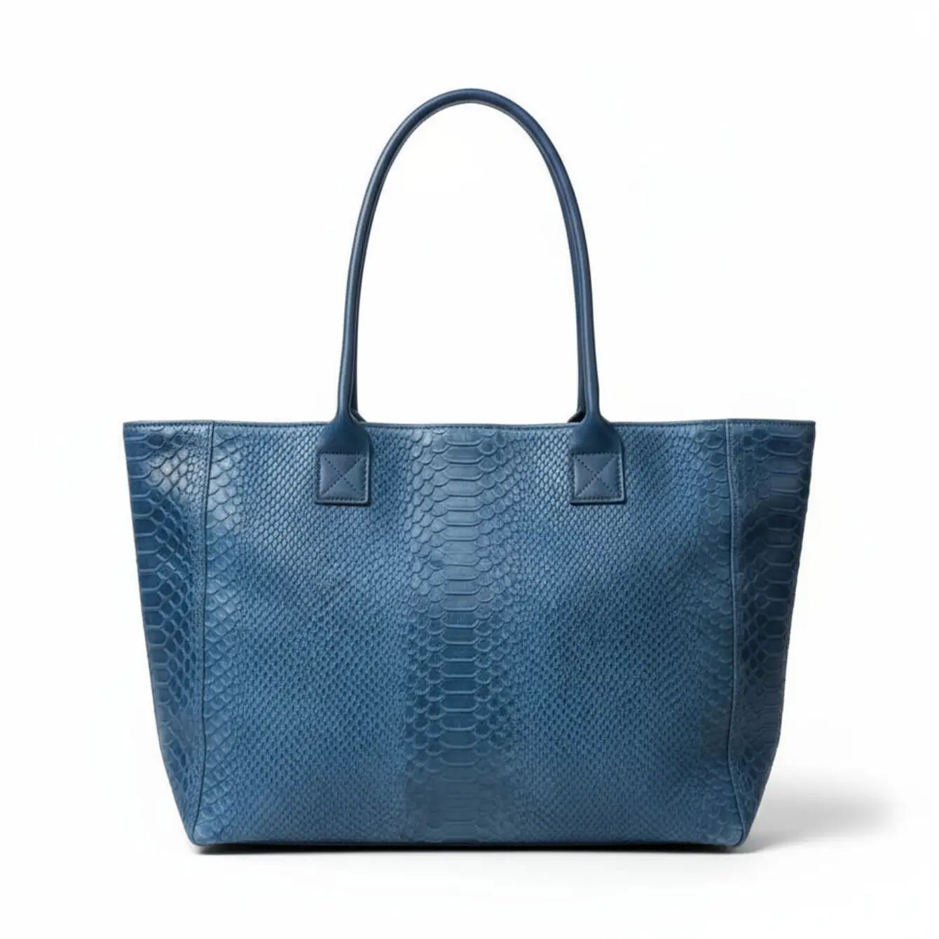 LOLA – Sac en cuir italien embossé python – Denim Blue