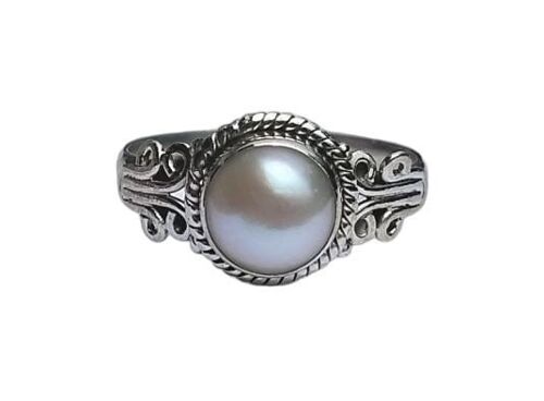 Unique Vintage Round Freshwater White Pearl 925 Sterling Silver Handmade Ring