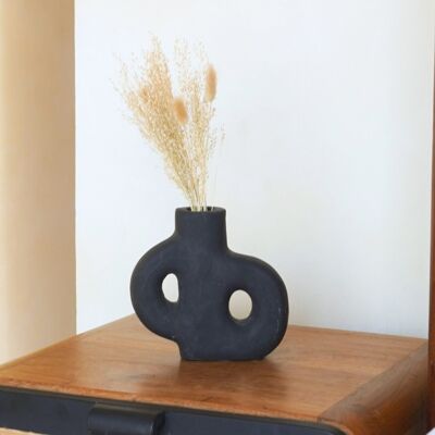 Vase Noir Petit vase décoratif coulé à la main en argile pour fleurs séchées ou fleurs coupées LEMBAH