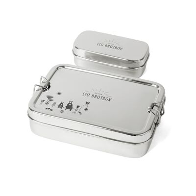 Bread box XL with snack box Monster Edition - stainless steel lunch box