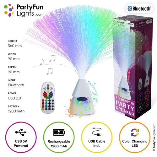 Fiber optic lamp and speaker (2-in-1) - Bluetooth party speaker - LED - changes color - incl. remote control