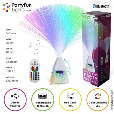 PartyFunLights - Glasfaserlampe und Lautsprecher (2-in-1) - Bluetooth-Partylautsprecher - LED - wechselt die Farbe - inkl. Fernbedienung