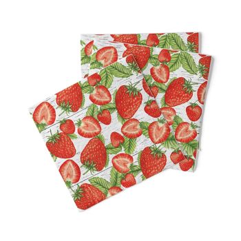 Serviette en tissu fraises 33 x 33 cm, 3 plis, 100 pièces 3