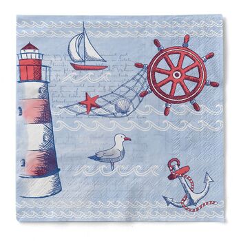 Serviette de table brise marine en bleu en tissu 33 x 33 cm, 3 épaisseurs, 100 pièces 1