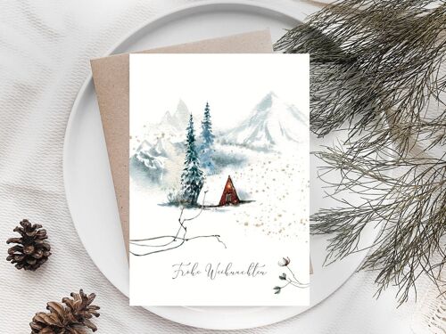 Weihnachtskarte "Berghütte" A6 Weihnachtsgrüße Karte zur Weihnachten
