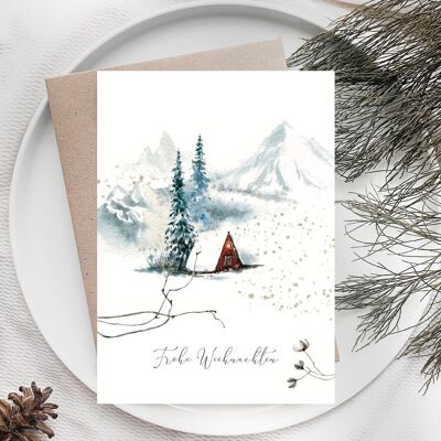 Christmas card "Mountain hut" A6 Christmas greetings card for Christmas