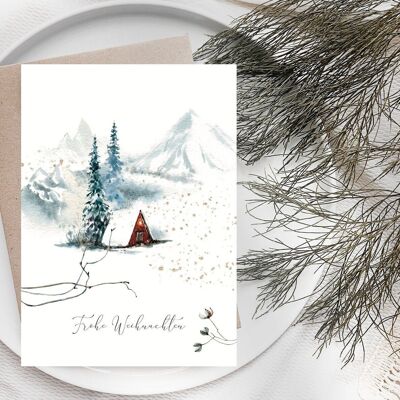 Weihnachtskarte "Berghütte" A6 Weihnachtsgrüße Karte zur Weihnachten
