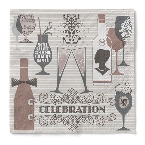 Serviette Celebration in Grau-Rosa aus Tissue 33 x 33 cm, 3-lagig, 100 Stück