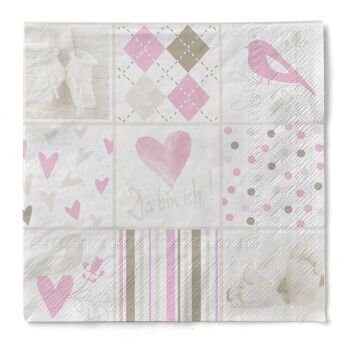 Serviette bébé en tissu rose, 33 x 33 cm, 3 plis, 100 pièces 1
