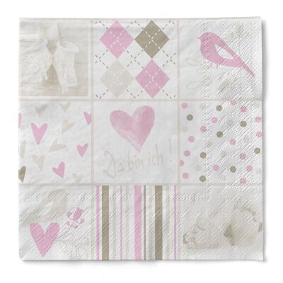 Serviette Baby in Rosa aus Tissue, 33 x 33 cm, 3-lagig, 100 Stück
