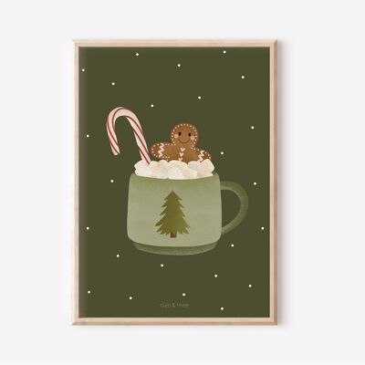 Poster Tazza di cioccolata calda natalizia Pan di zenzero - Decorazione da parete Tazza natalizia