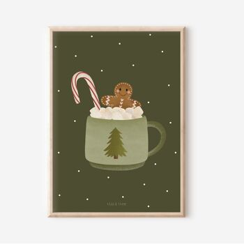 Poster Mug Chocolat Chaud de Noël Pain d'Épices - Décoration Murale Mug de Noël 1