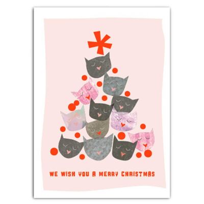 Cat Tree Xmas, postal con estampado de neón
