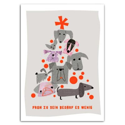 Carte postale de Noël arbre à chiens avec imprimé fluo