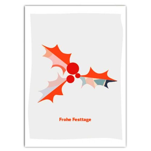 Frohe Festtage Ilexblatt, Postkarte mit Neondruck