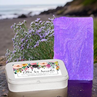 Barre de douche exfoliante au sucre moussant à la lavande de mer celtique VEGAN