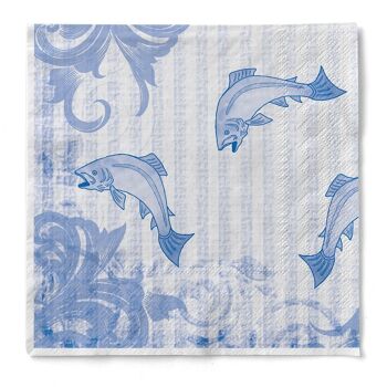 Serviette poisson bleu en tissu 33 x 33 cm, 100 pièces 1