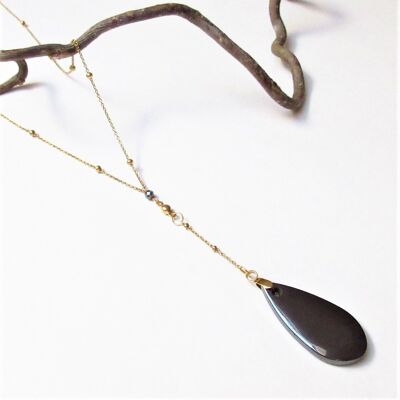 Collier goutte pierre hématite