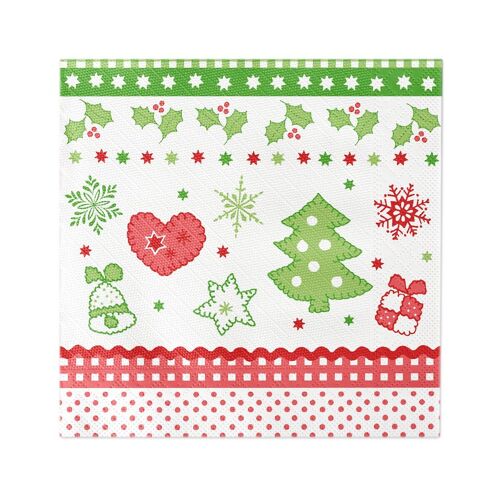Weihnachtsserviette Christmas in Rot-Grün aus Tissue Deluxe®, 4-lagig, 40 x 40 cm, 50 Stück