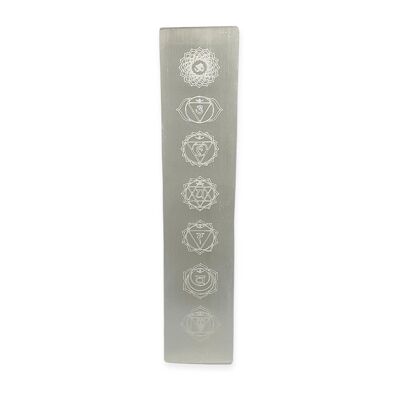 Chakra inciso con placca in selenite da 20 cm