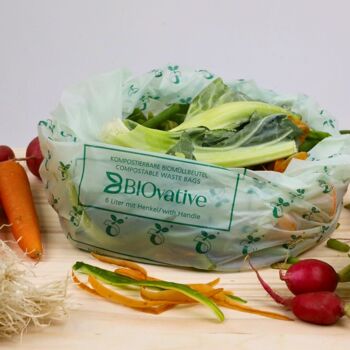 Sacs poubelles bio compostables de 10 L avec poignées : 25 sacs, 100 % biodégradables en 6 semaines, fabriqués en Allemagne, neutres pour le climat, végétaliens 5