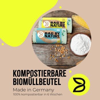 Sacs poubelles bio compostables de 10 L avec poignées : 25 sacs, 100 % biodégradables en 6 semaines, fabriqués en Allemagne, neutres pour le climat, végétaliens 2
