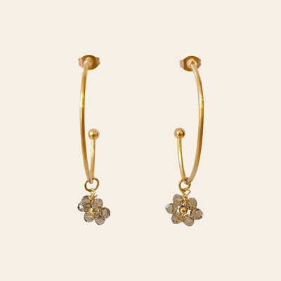Gabriela Earrings, Oval Hoops and Glass Flower Charms