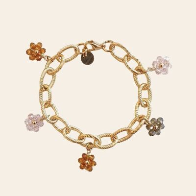 Eadwin Chain Bracelet, Stainless Steel and Glass Flower Pendants