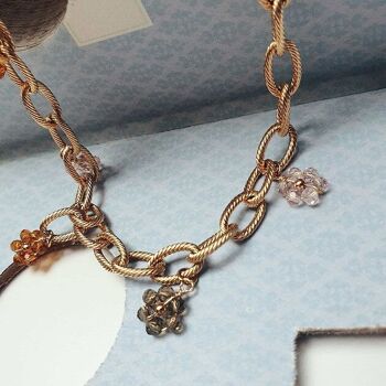 Collier Ed, Acier Inoxydable et Pendentifs Fleurs en Verre Beige, Orange et Rose 3