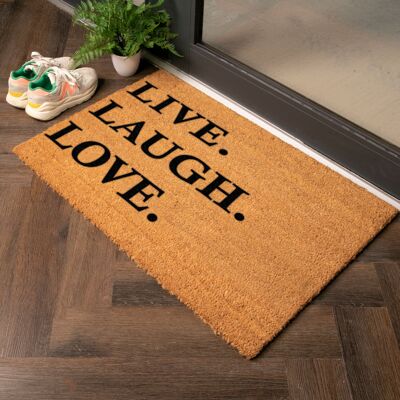 Kokosfaser-Fußmatte „Live Laugh Love“ in Landhausgröße