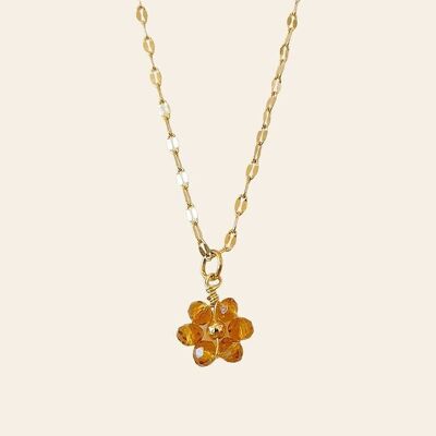 Collier Edard, Acier Inoxydable et Pendentif Fleur en Verre Orange