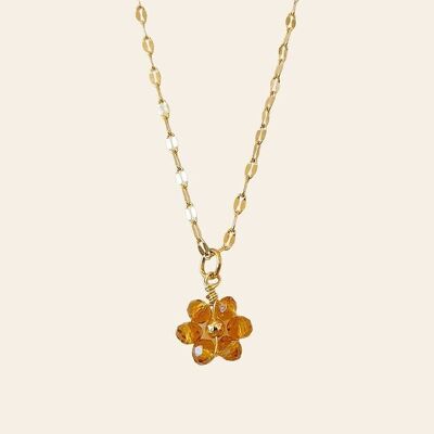 Edard Necklace, Stainless Steel and Orange Glass Flower Pendant