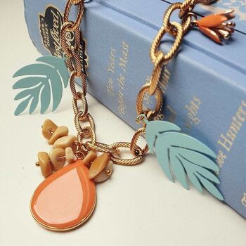 Collier Fanch, Pendentif Gouttes Oranges, Feuilles Bleues, Breloques Fleurs et Pierres Naturelles Topaze 3