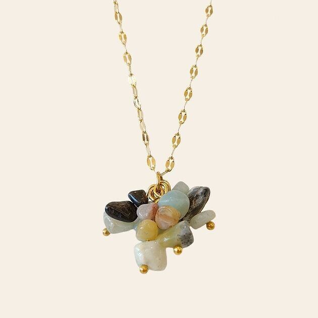 Collana Gaël, Acciaio Inossidabile e Pietre Naturali Amazzonite