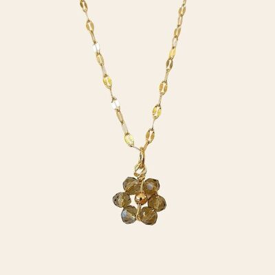 Gaëlig Necklace, Stainless Steel and Beige Glass Flower Pendant