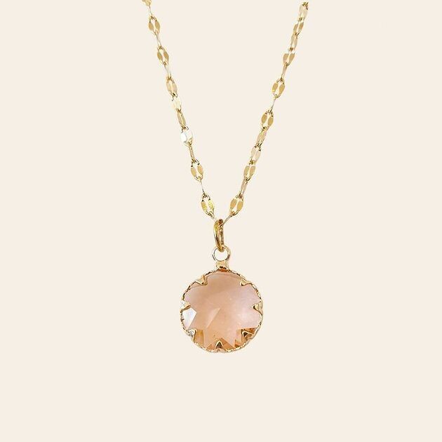 Collier Hans, Acier Inoxydable et Pendentif Rond en Verre Rose