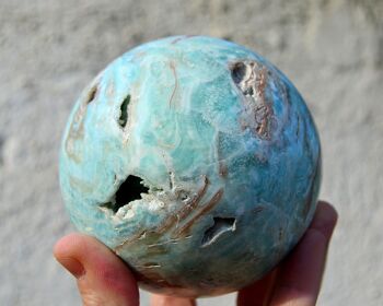 Sphère de cristal d'aragonite bleue (70 mm - 90 mm) 8
