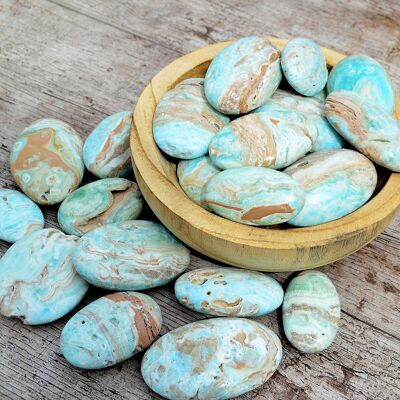 Blue Aragonite Palm Stone (6-10 Pcs) - (40mm - 80mm) 1 kg Lot