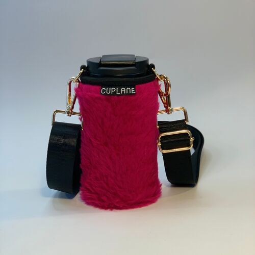 Becherhalter ToGo Set CUPLANE Pink Fur Sleeve, Black Cup & Strap