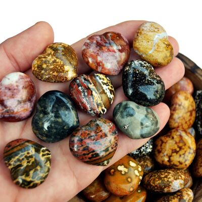 Lote de 10 piezas de cristal de corazón hinchado Ocean Jasper (30 mm)