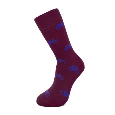Maroon and blue bicycles socks