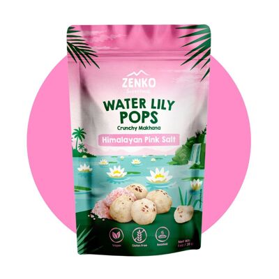 ZENKO Water Lily Pops – Rosa Himalaya-Salz (24 x 28 g) | Vegan, glutenfrei, 10 % Protein | Gesunder Snack | Besser als Popcorn!