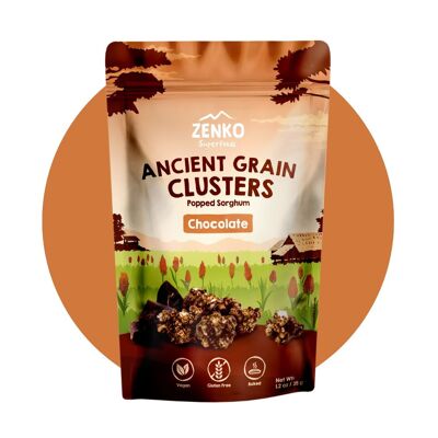 ZENKO Ancient Grain Clusters – Schokolade (24 x 35 g) | Vegan und glutenfrei | Gesunder Snack | Besser als Popcorn!
