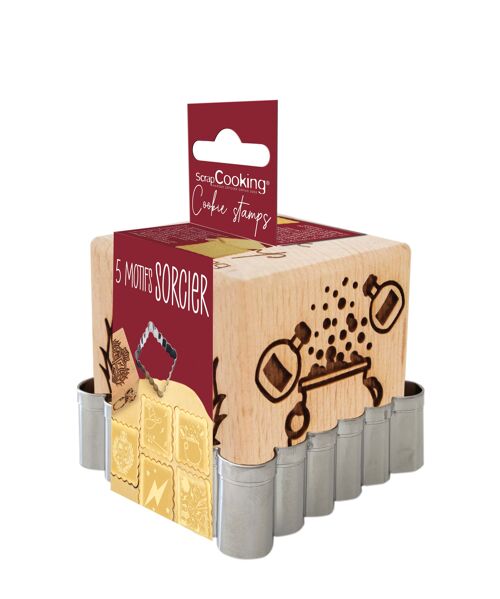 Tampon biscuit bois "Sorcier" + découpoir
