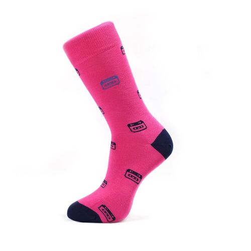 Music box cassettes magenta socks