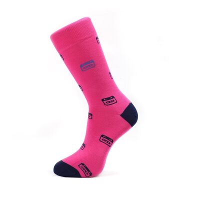 Chaussettes boîte à musique cassettes magenta